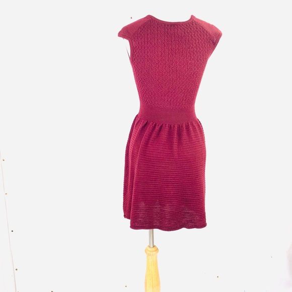5/48 Saks Fifth Ave Skater Dress Wool Blend Maroon Wine Knit Dress NWOT Small - Picture 6 of 8